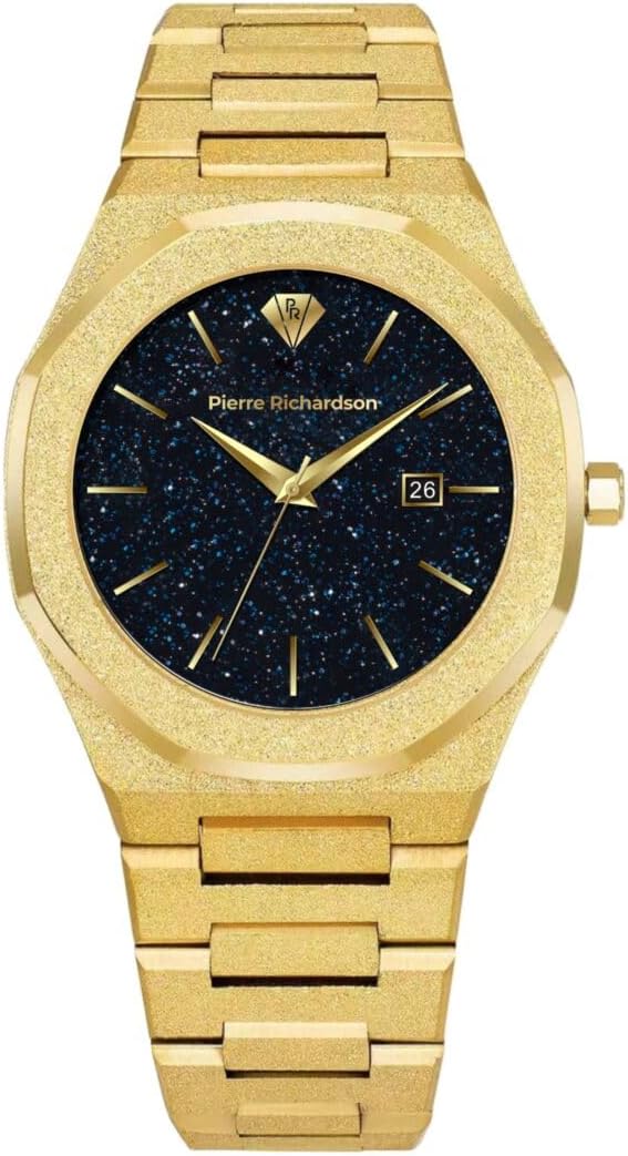 Pierre Richardson Men’s Luxury Watch PR5691 – Silver Frosted Stainless Steel Japanese Quartz, 41mm, 5ATM Water Resistant, Scratch-Resistant Sapphire Crystal Glass, Elegant Dress Watch for Men, Reloj para Hombres