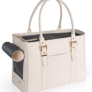 Fashion Pet Carrier Dog Purse Cat Bag Soft-Sided Carriers Travel Airline Approved, Stylish Leather Tote Handbag for Small Animal Puppy Kitten (White)