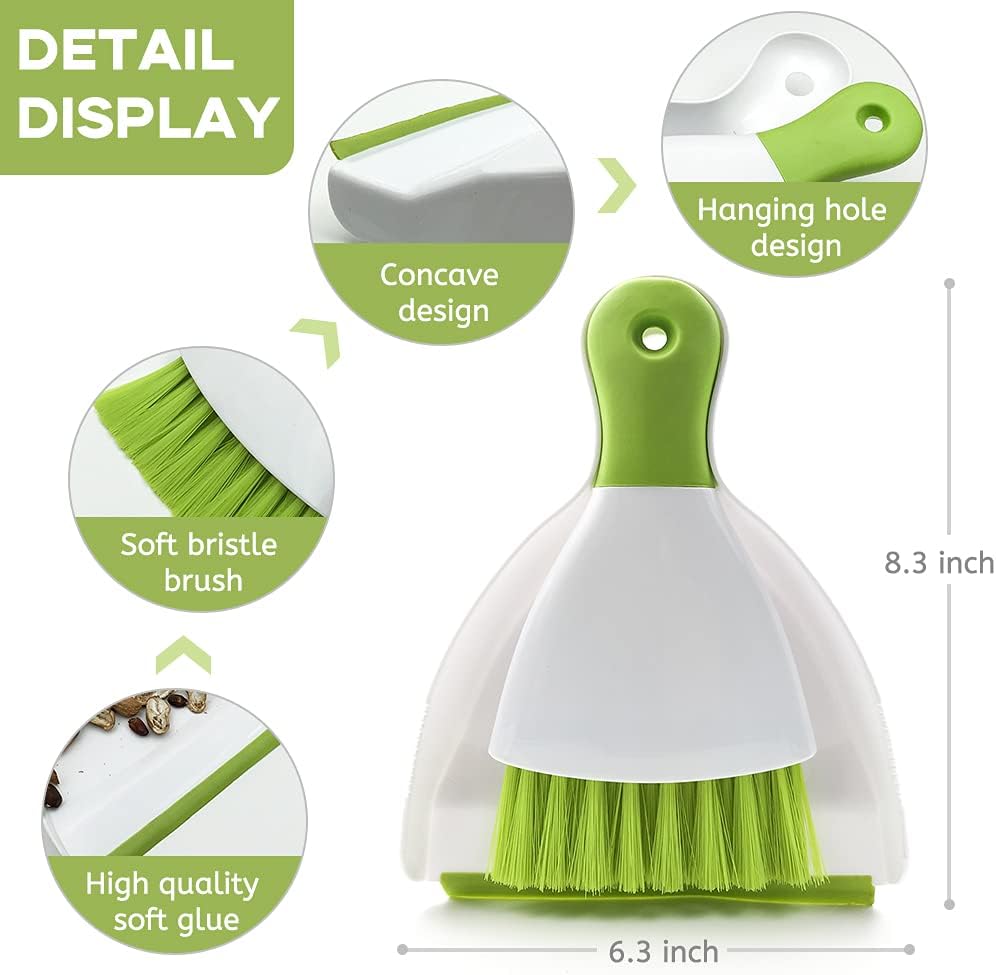 Small Hand Dust Pan and Brush - Small Broom and Dustpan Set, Mini Broom and Dustpan, Compact Dustpans and Brush for Home Cleaning, Sofa, Desk, Guinea Pig Cage, Cat Litter, etc. (Green) - Image 5