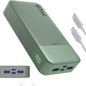 JUOVI Portable Charger 65W Power Bank 20000mAh Compact USB C Laptop Power Bank Fast Charging Battery Pack for Laptop MacBook Dell XPS iPad Tablet Steam Deck iPhone 17/16/15/14 Series Samsung and More
