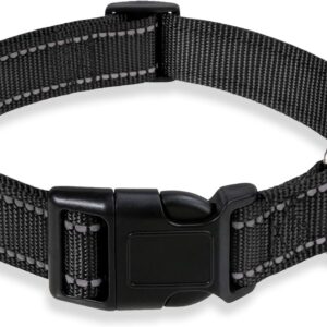 Reflective Dog Collar with Buckle Adjustable Safety Nylon Collars for Small Medium Large Dogs, Black S