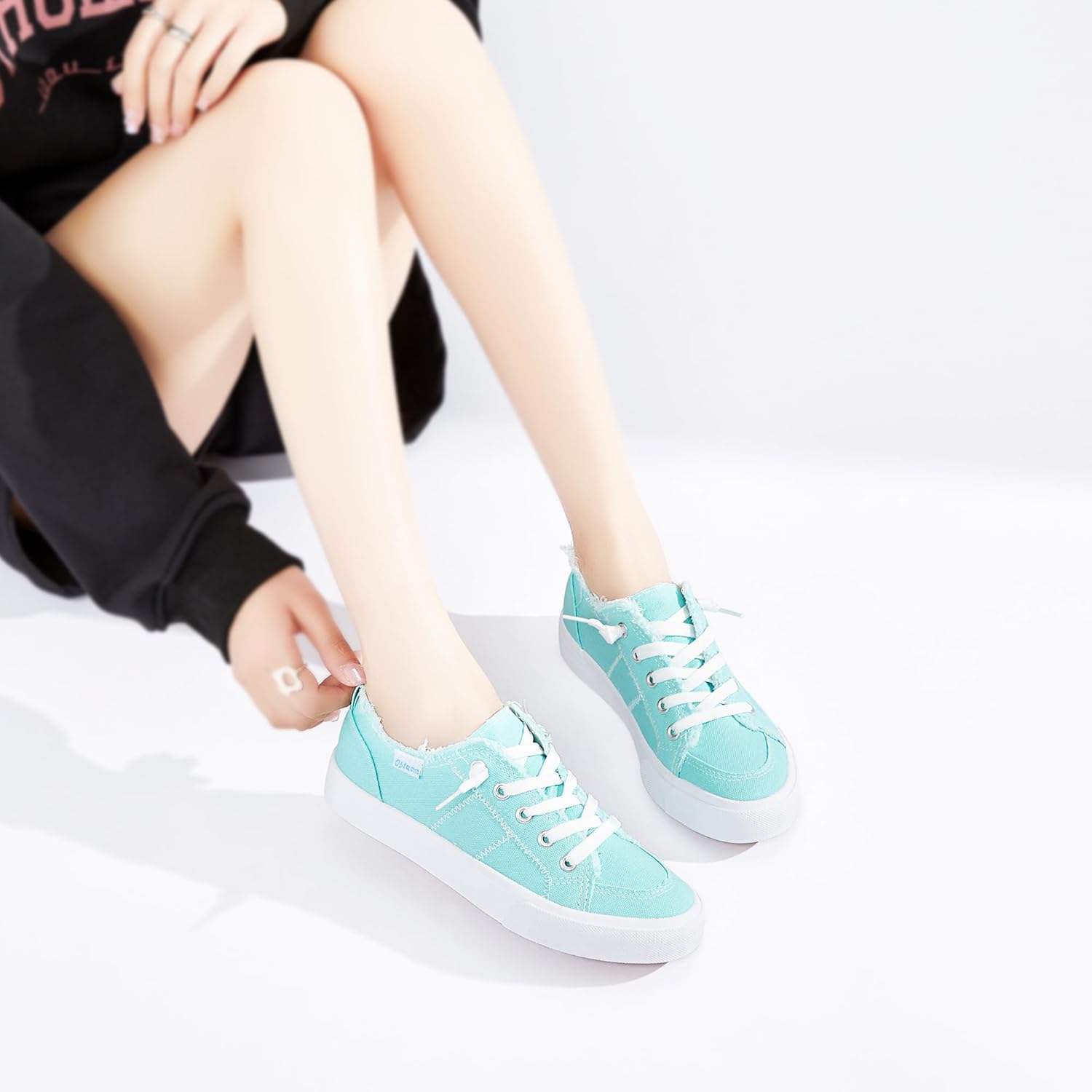 Obtaom Women's Play Fashion Sneaker White Color Washed and Leopard Canvas Slip on Shoes - Image 2