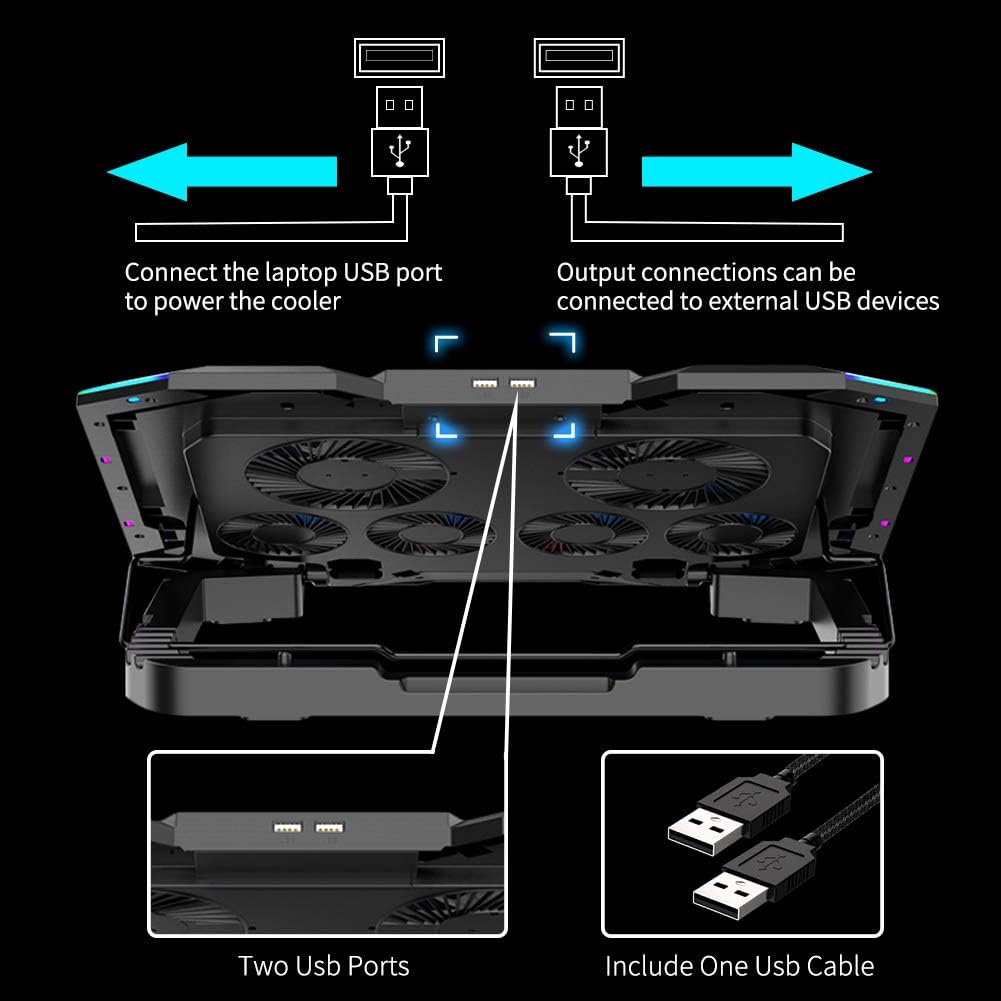 ICE COOREL Gaming Laptop Cooling Pad 15-17.3 Inch, Laptop Fan with 6 RGB Cooling Fans, Laptop Cooling Stand with 6 Height Adjustable, Laptop Cooler with LCD Screen, 2 USB Ports, Phone Stand - Image 7