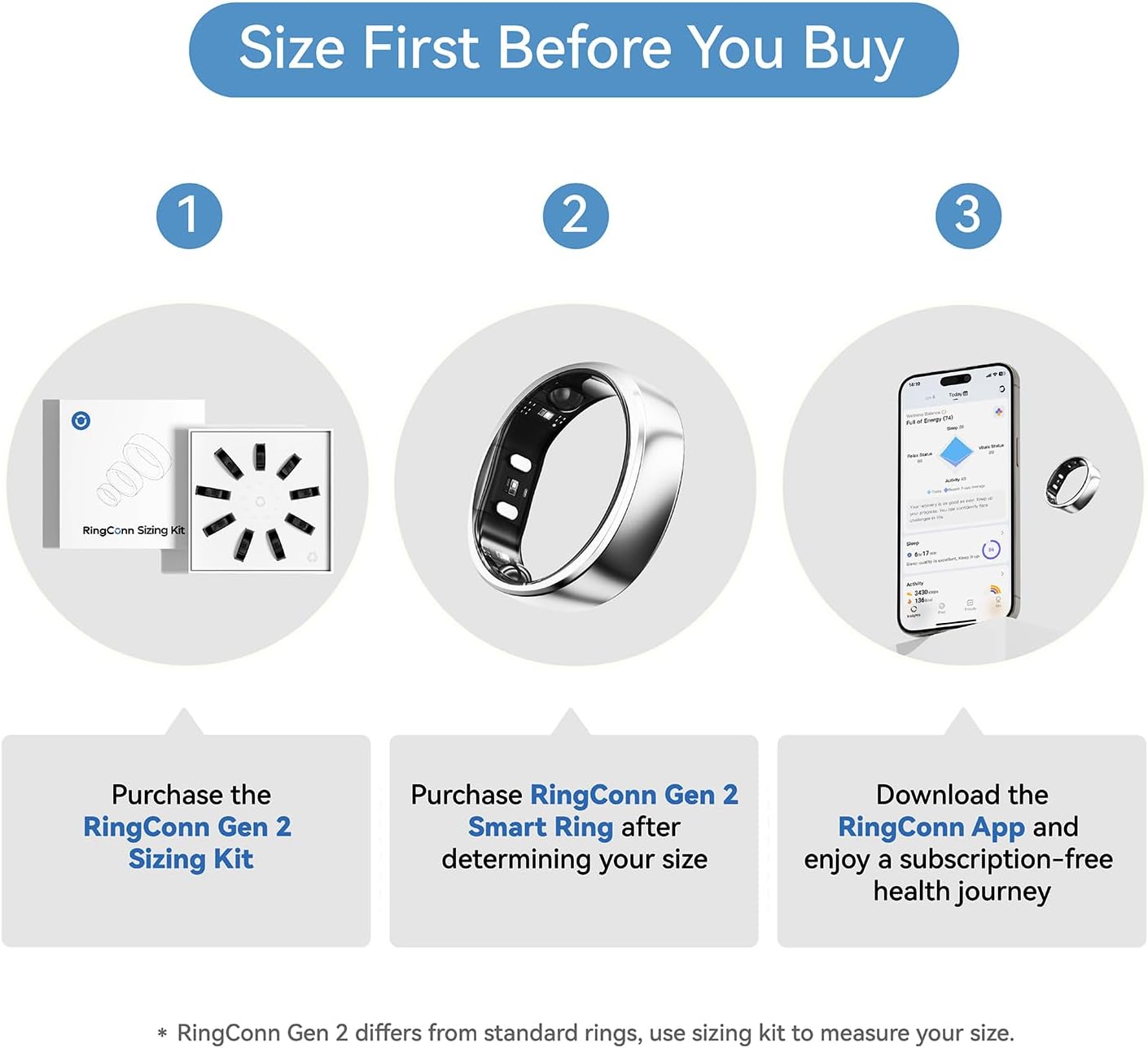 RingConn Gen 2, World’s First Smart Ring with Sleep Apnea Monitoring, No APP Subscription, 12-Day Battery Life, Stress/Heart Rate/Women's Health Tracker, Android & iOS Compatible (Silver, Size 8) - Image 2