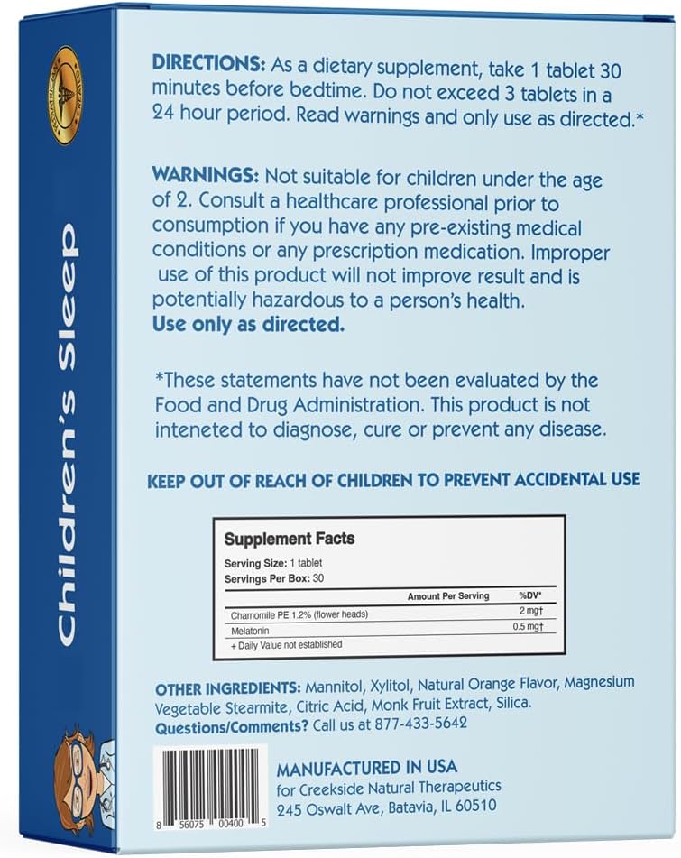 Creekside Naturals Children’s Sleep, with Melatonin and Chamomile, Zero Sugar, Vegan, Pediatrician Formulated, Orange Dream Flavor, 30 EZ Melt Tablets - Image 2