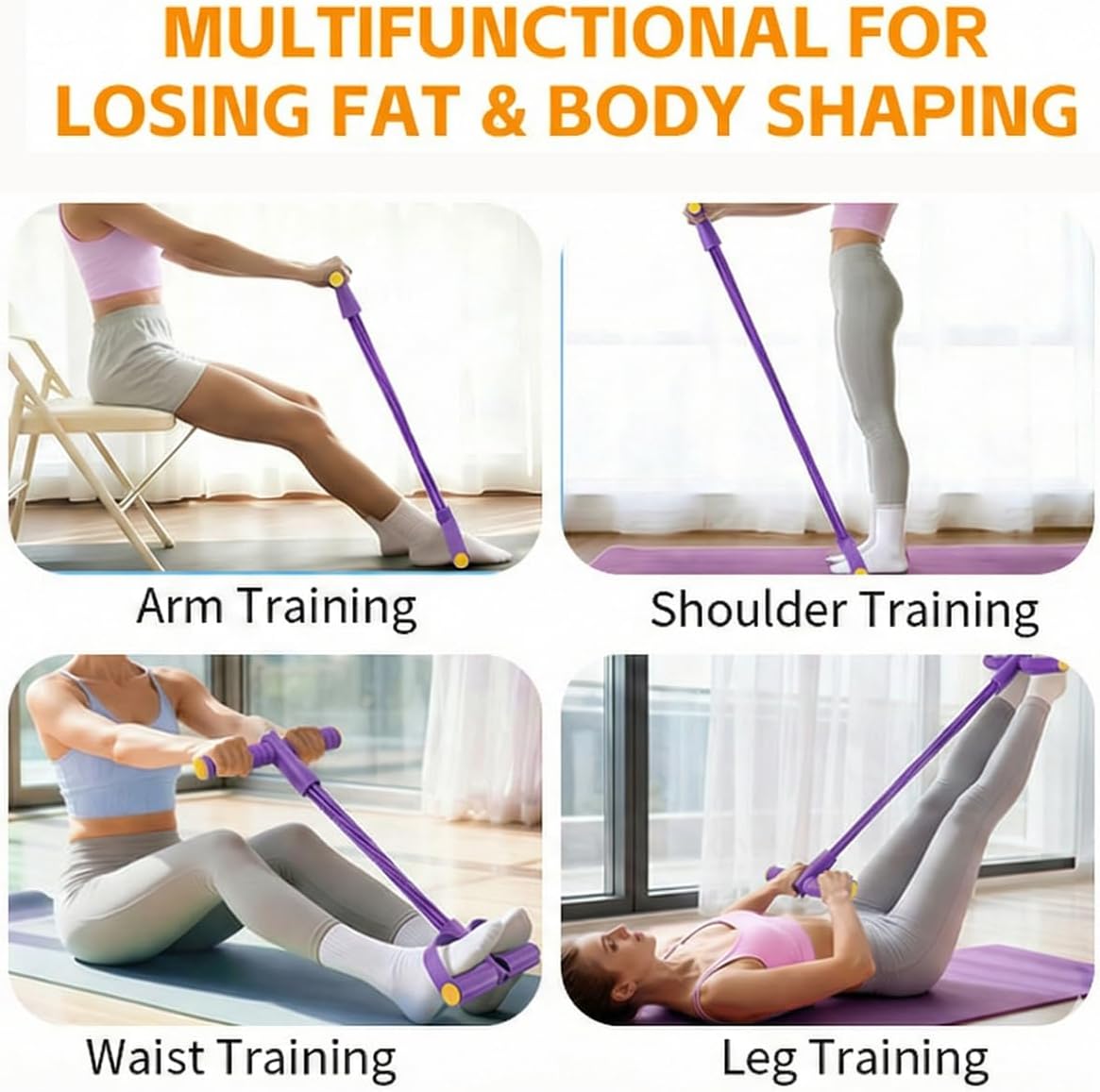 Pedal Resistance Bands with Handles for Women, 6-Tube Durable Pedal Exerciser for Home & Office Workout, Natural Rubber Resistance Band for Full Body Toning, Training Abdomen, Waist, Arms & Legs - Image 3