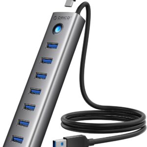 ORICO 7-Port USB 3.0 Hub, Aluminum USB Multiple Adapter, 5Gbps USB Extender USB Splitter with 3.28Ft Cable, UBS-A Hub Long Cable for Desktop, PC, Flash Drive, Mobile HDD, Windows/XPS