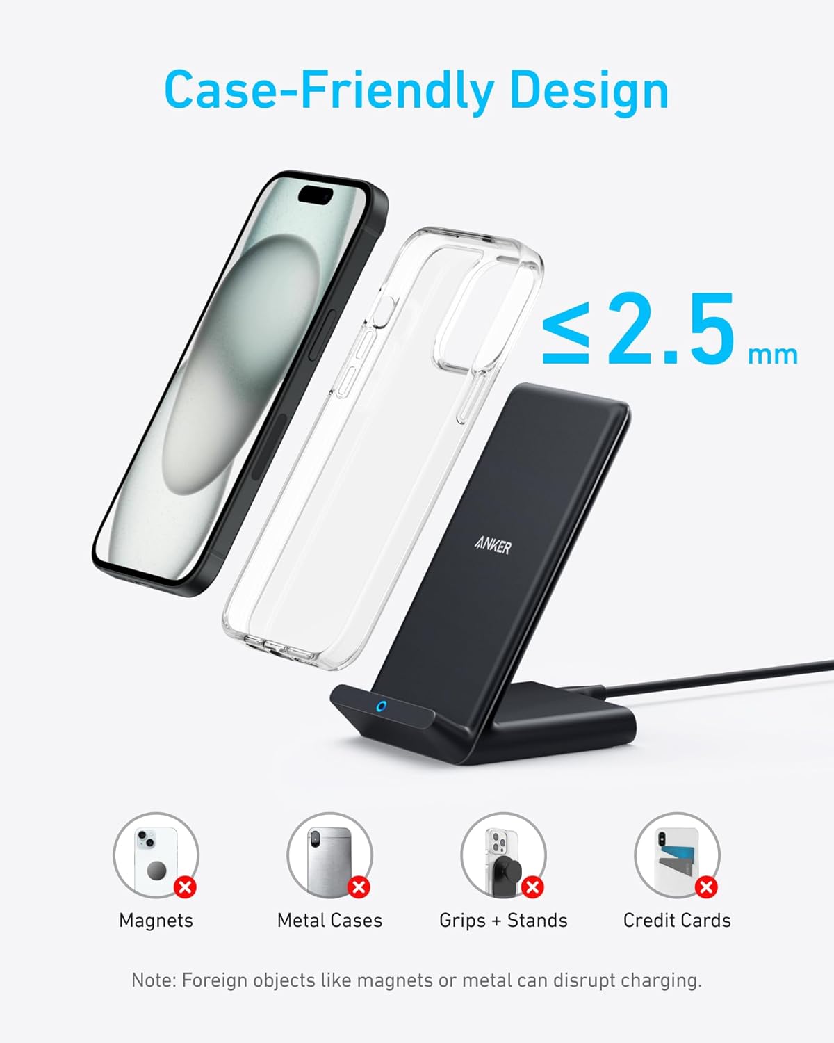 Anker 313 Wireless Charger (Stand), Qi-Certified for iPhone 17/17/17 Pro/17 Pro Max/15/14/13, 10W Fast-Charging Galaxy S23 S22 S21(No AC Adapter) - Image 6