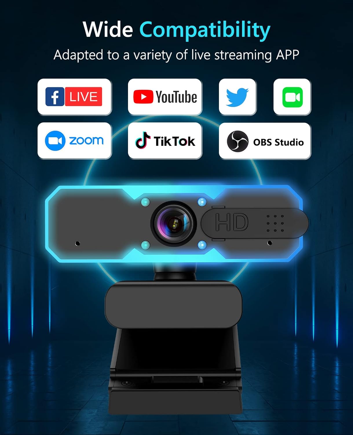 NBPOWER 1080P 60FPS Streaming Camera Webcam with Microphone and Fill RGB Light,Autofocus,Work with Laptop/Desktop Computer/Winsdows/Mac OS/PC Computer for Camera - Image 6