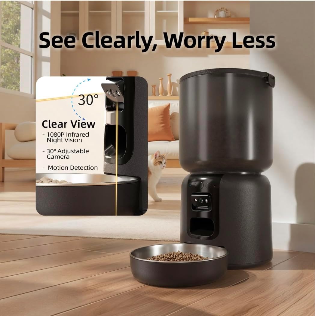 Automatic Cat Feeder and Waterer Set, 4L App Control Smart Cat Feeder with 2MP Camera, WiFi, Anti-Clog for Mix Food, 2.2L Filtered Pet Water Fountain with LED Light, Stainless Steel Bowl, Dual Power - Image 7