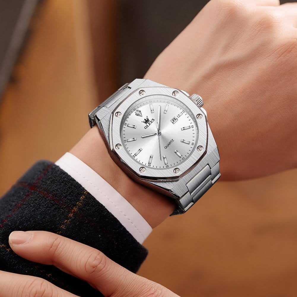 OLEVS Watch for Men Business Diamond Easy Read Men's Wristwatches Analog Luxury Date Stainless Steel Waterproof Luminous Dress Mens Watches - Image 2