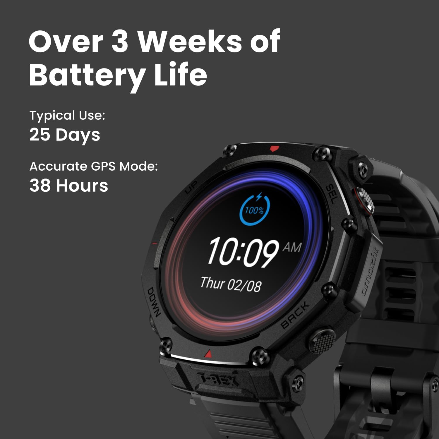 Amazfit T-Rex 3 Pro Outdoor Smart Watch 48mm Sapphire AMOLED Display, Ti Bezel, Dual Band GPS, Offline Maps, 25 Days Battery, Built-in Flashlight, 10 ATM, 180+ Sports Mode for Android & iPhone, Black - Image 6