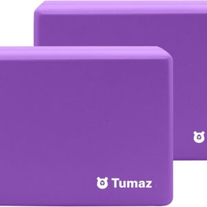 Tumaz Non-Slip Yoga Blocks 2-Pack – High Density/Lightweight EVA Foam & Natural Cork for Stability, Premium Set with E-Book Included