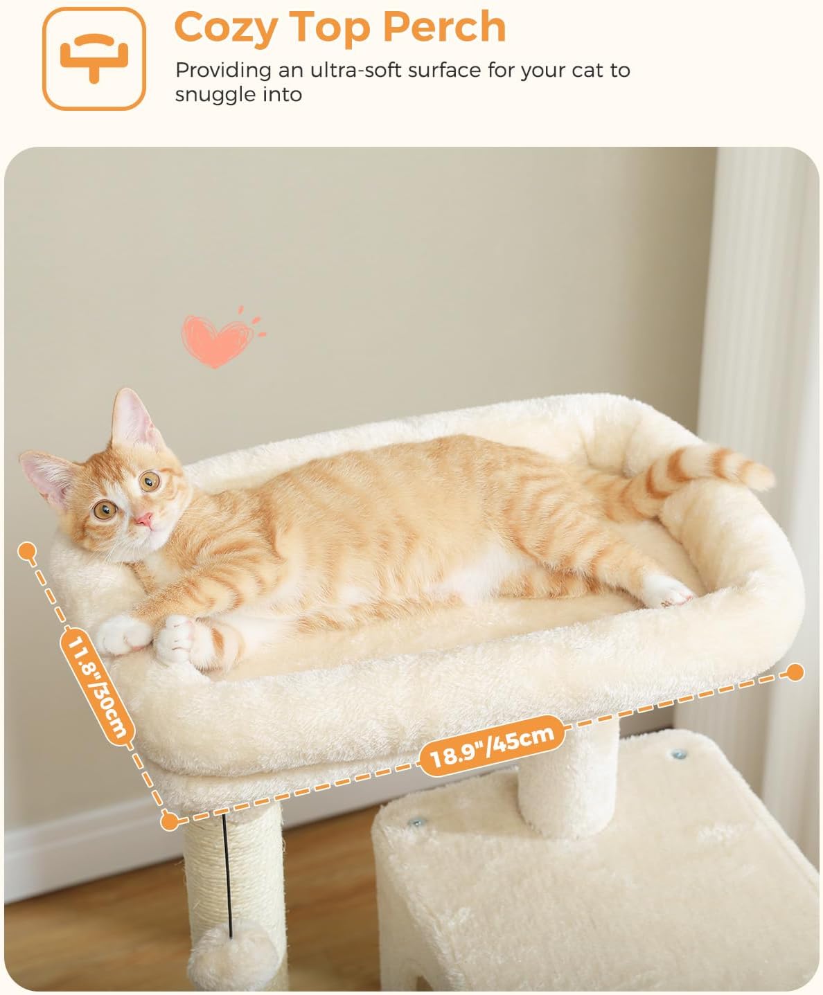 MUTTROS Cat Tree for Large Cats Adult with Metal Plush Big Hammock, 56.3" Cat Tower with 2 Door Condo House, 6-Tier Cat Shelves with Scratching Posts and Large Top Perch, Beige - Image 4