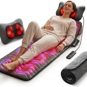 Powermat Full Body Massage Mat with Heat – Shiatsu Back Massager Pad for Bed, Chair & Recliner – Electric Vibrating Heating Pad – Whole Body Massager Mat for Pain Relief – Massage Mattress by Powerfit