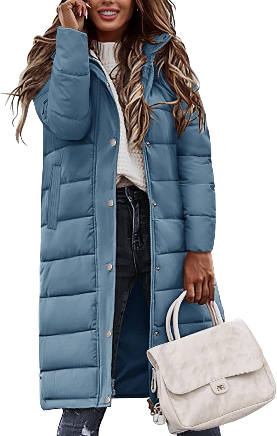 Womens Winter Long Puffer Coat Thicken Ladies Quilted Jacket Puffy Padded Zip Hood Parka Side Zipper Trendy 2026