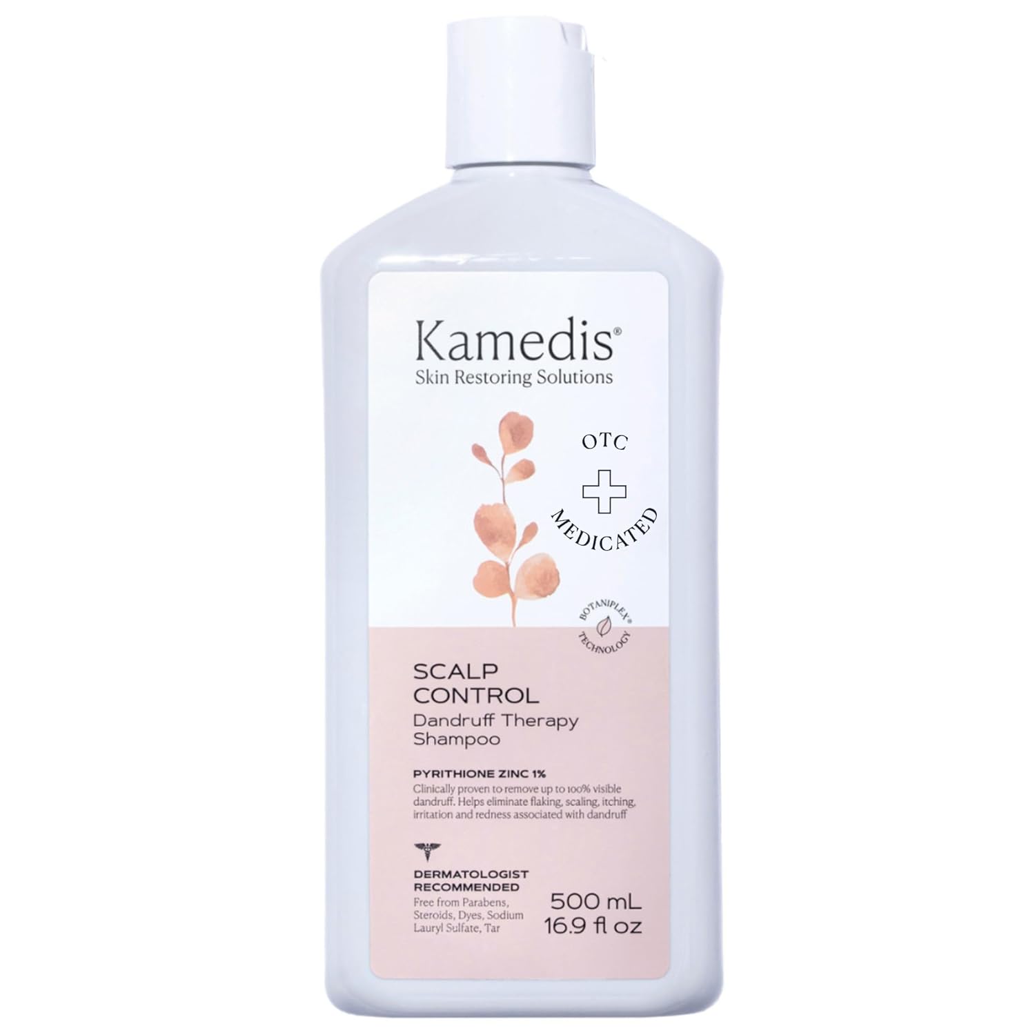 KAMEDIS Anti Dandruff Shampoo, Triple Power Formula: 1% Zinc Pyrithione, Salicylic Acid & Soap Nut Pure Extract. Itch, Flaky & Seborrheic Dermatitis Relief. Unisex. Parabens & Dyes Free. 16.9 Fl Oz
