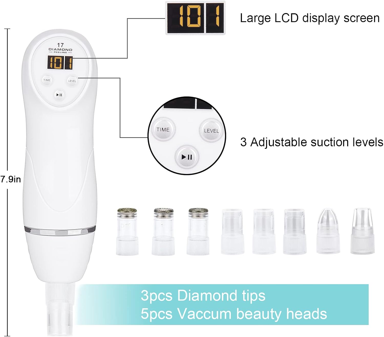 Diamond Microdermabrasion Machine Professional Blackhead Remover Vacuum Upgraded Facial Pore Cleaner Electric USB with 8 Probes Blackhead Remover Skincare Tool - Image 2