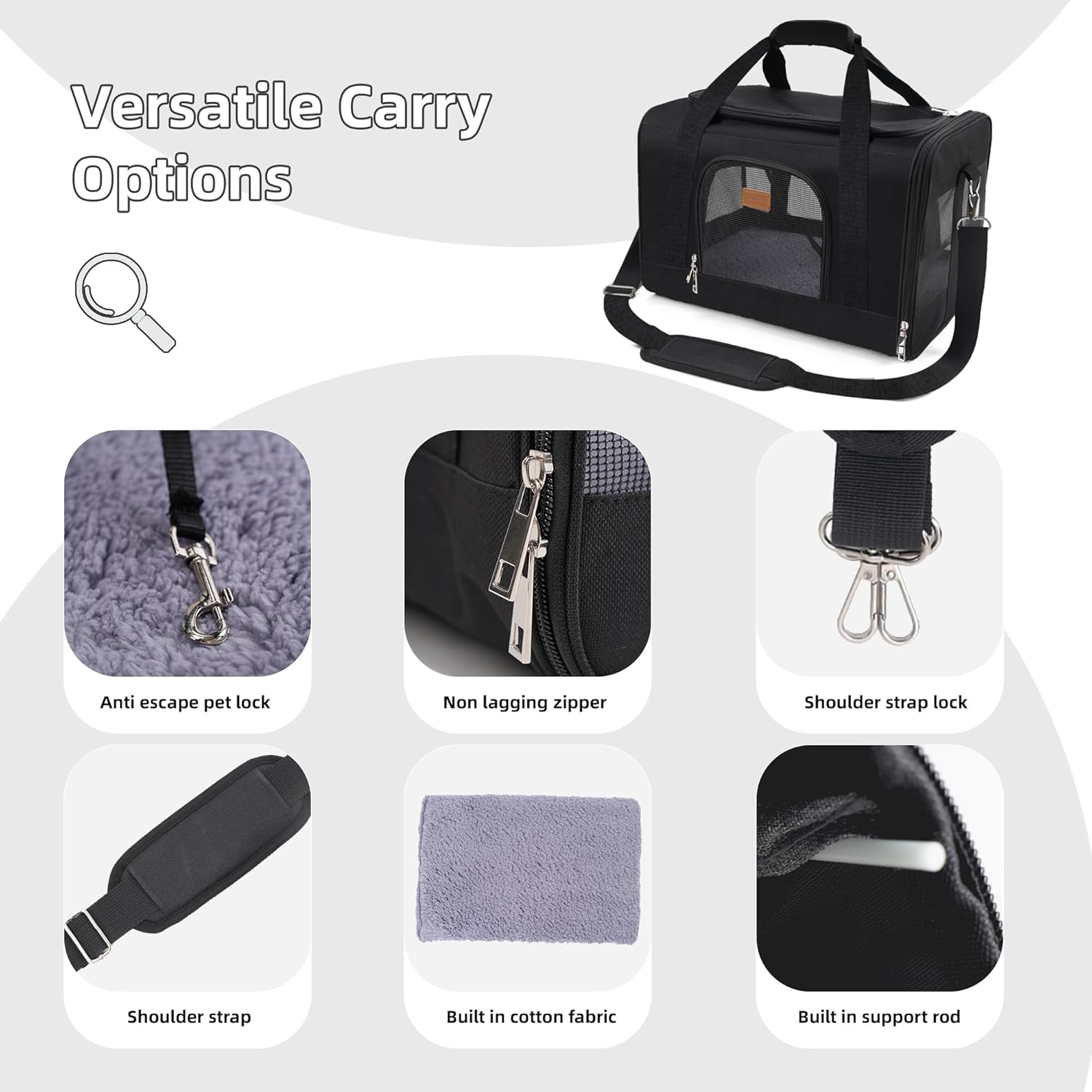 ROYPET Cat Carrier,Portable Pet Carrier Bag for Cats and Small Dogs,Foldable Soft-Sided and Scratch-Proof mesh Cat Bag Pet Carriers,Airline Approved Pet Carrier,Pet Travel Carrier Up to 15 Lbs,Black - Image 6