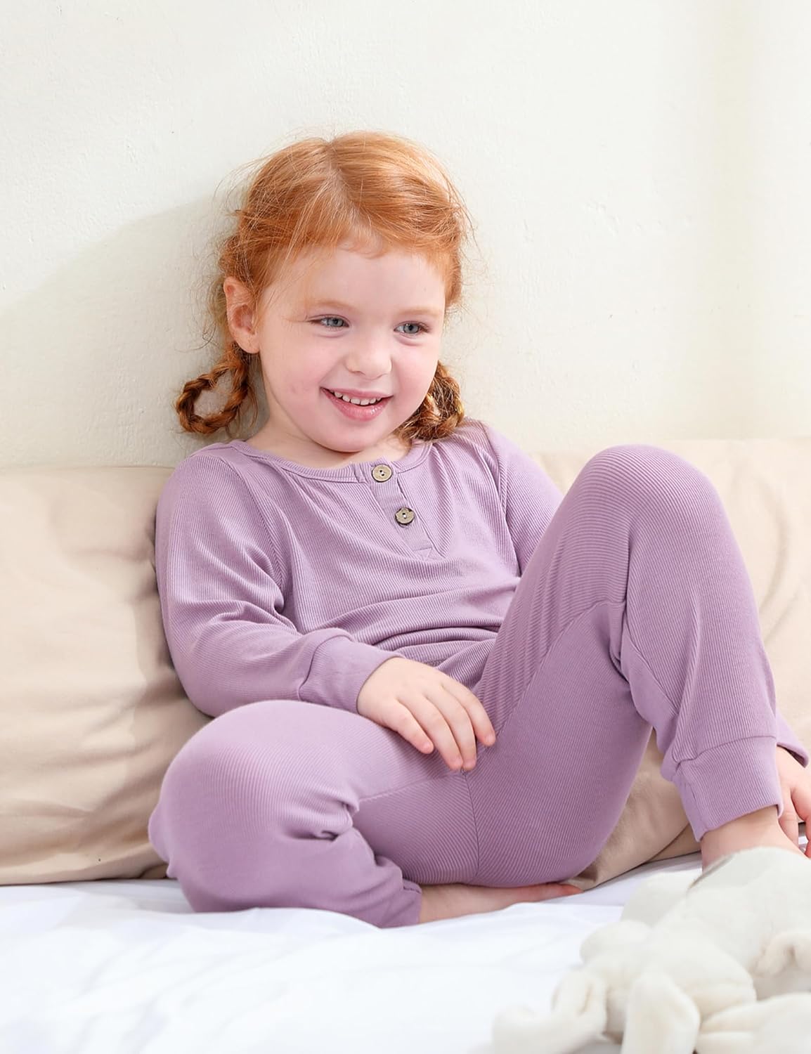DIPUG Toddler Pajamas Long Sleeve Half-Button Girls Pajama Set Kids Solid Pjs Boys Soft Sleepwear 12M–7Y - Image 2