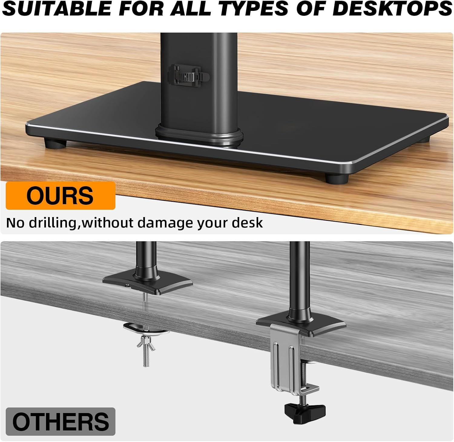 Single Monitor Stand VESA Mount for 13-32 Inch Screens, Free-Standing Monitor Riser with Swivel Tilt Rotation Height Adjustable, Universal Desk Stand up to 44lbs, VESA 75x75, 100x100mm - Image 5
