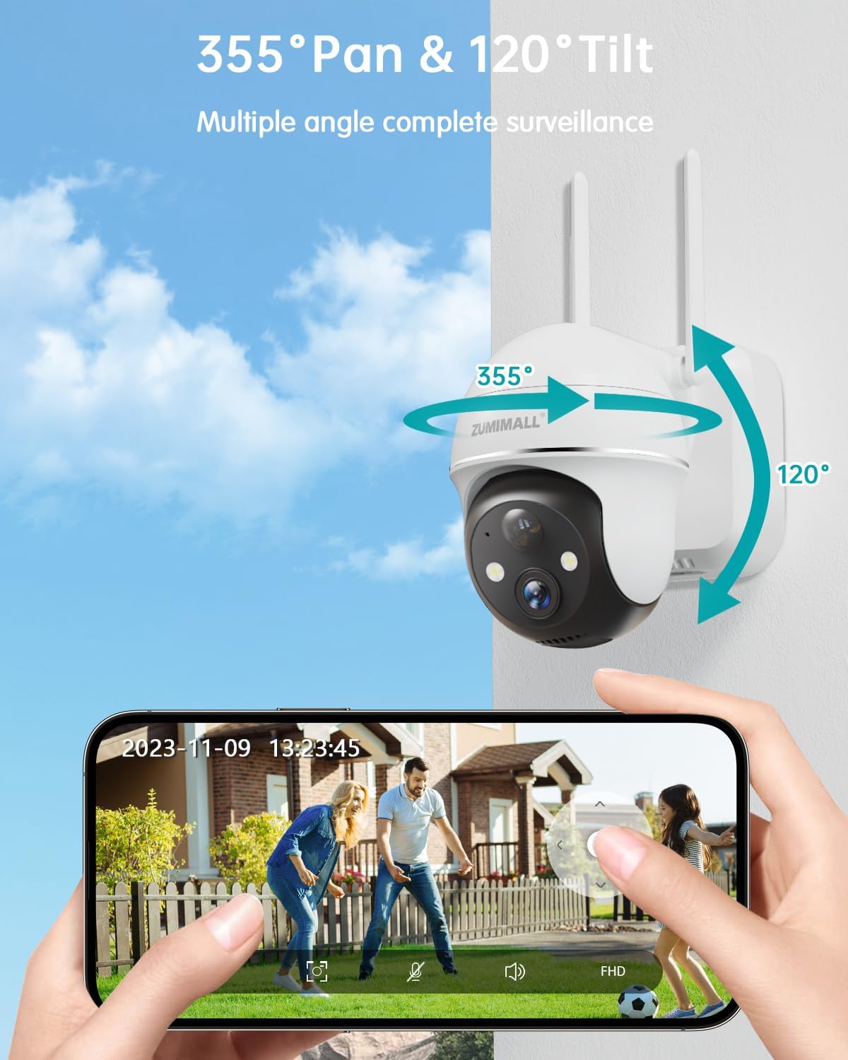ZUMIMALL 2K Security Cameras Wireless Outdoor, Battery Powered Cameras for Home Security with 360° View, Color Night Vision, 2-Way Talk, AI Motion Alert, Siren, CloudEdge App Supported - Image 2