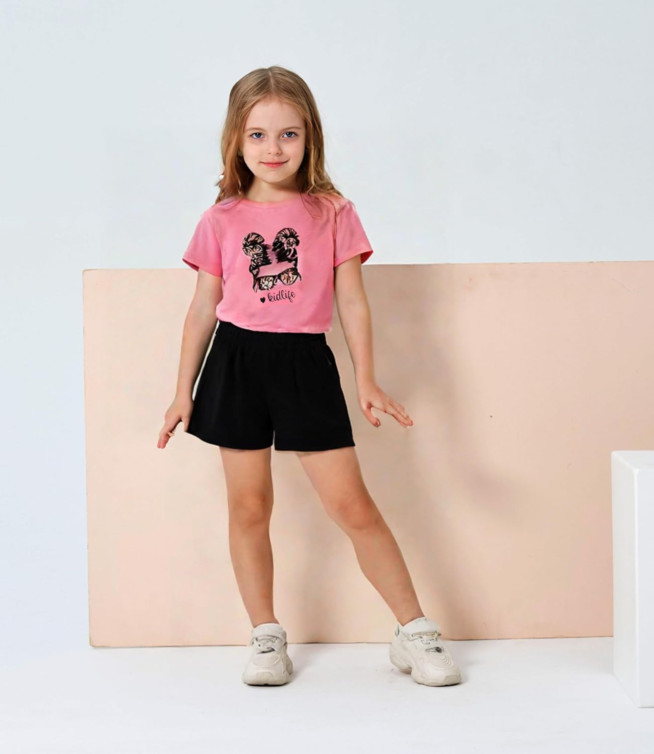 Axumity Kid Toddler Girl Clothes Summer Ruffle Sleeve Figure Graphic Shirt + Shorts Summer Outfits Set - Image 2