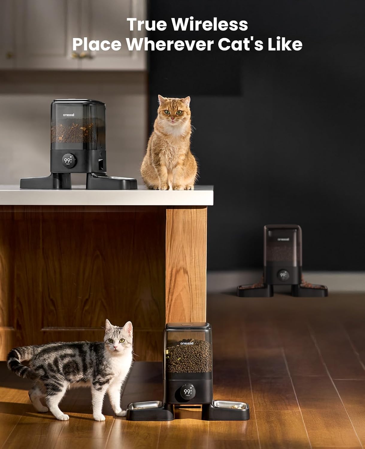 oneisall Cordless WiFi Automatic Cat Feeder for 2 Cats, Rechargeable 100-Day Battery Operated Auto Cat Feeder, 20 Cups/5L Timed Cats Food Dispenser Automatic for Large Kibble, Smart App Control - Image 4