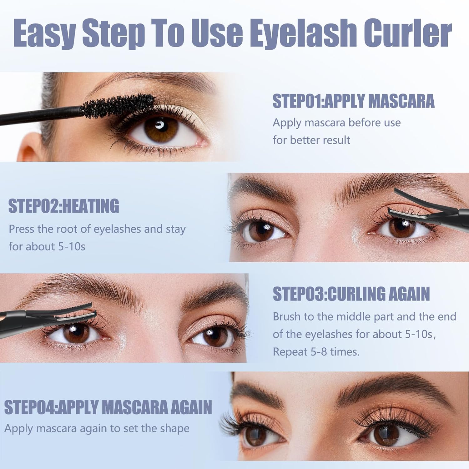 Heated Eyelash Curlers - 2 in 1 Clip- Type Heated lash Curler Best Seller Electric Eyelash Curler 3 Temp Settings for Makeup Tools USB Rechargeable Natural Curling 24H Long Lasting B2-2 - Image 5