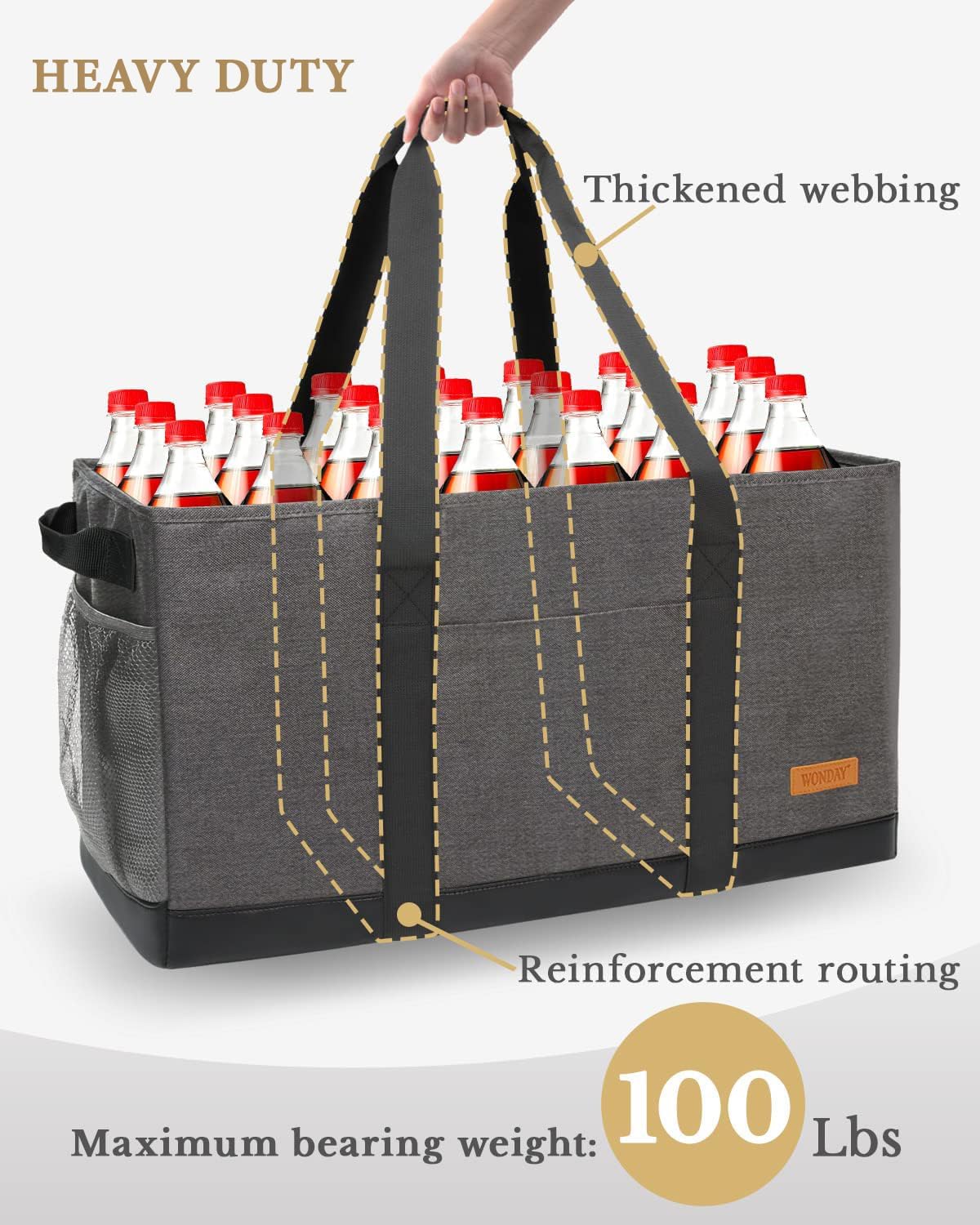WONDAY Extra Large Utility Tote Bag - Standing Reusable Grocery Bag with Handle - Image 8