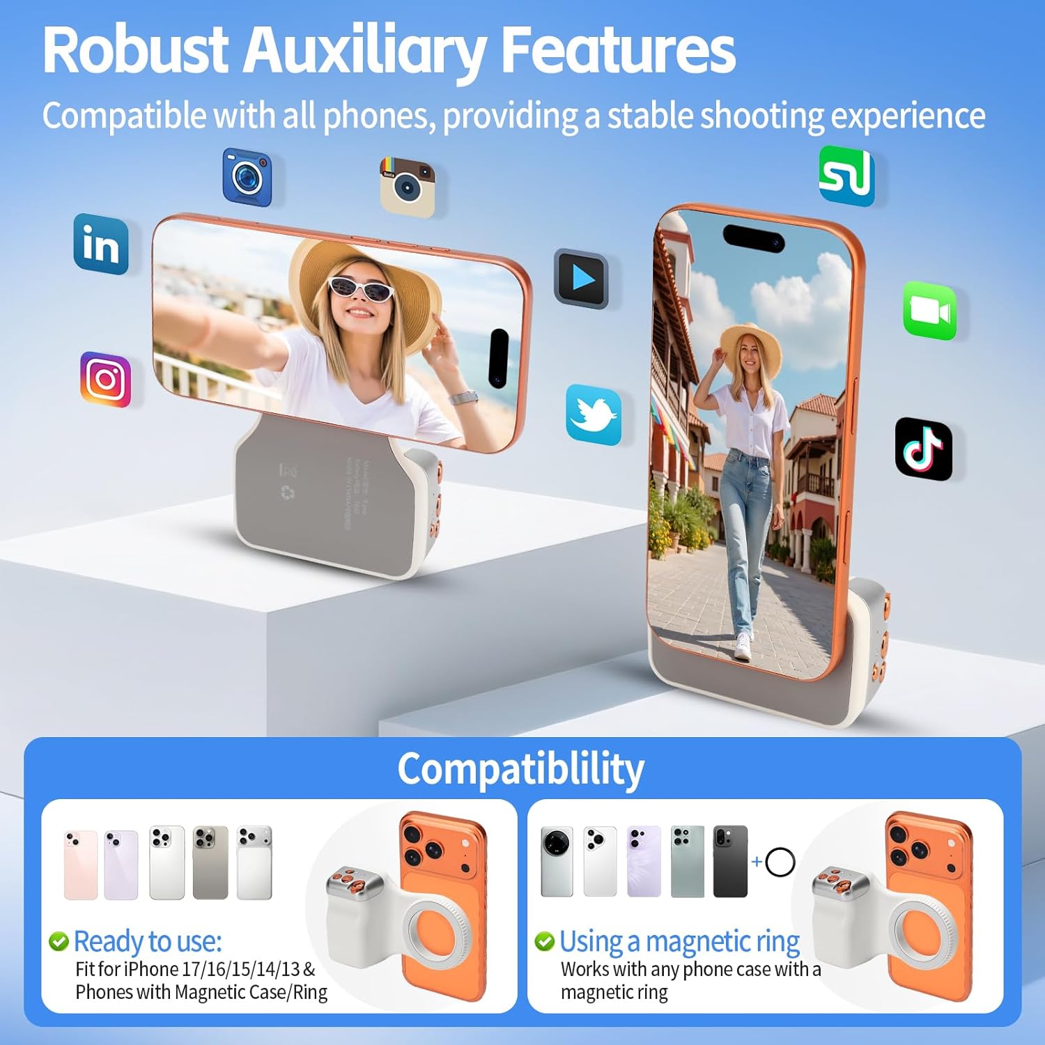Magnetic Phone Camera Grip,Smartphone Shooting Holder, Selfie Handle Fun Shot Magnetic Grip for iPhone & Android with Wireless Shutter Button, Creator Kit for TikTok/Selfies/Photography/Video - Image 6