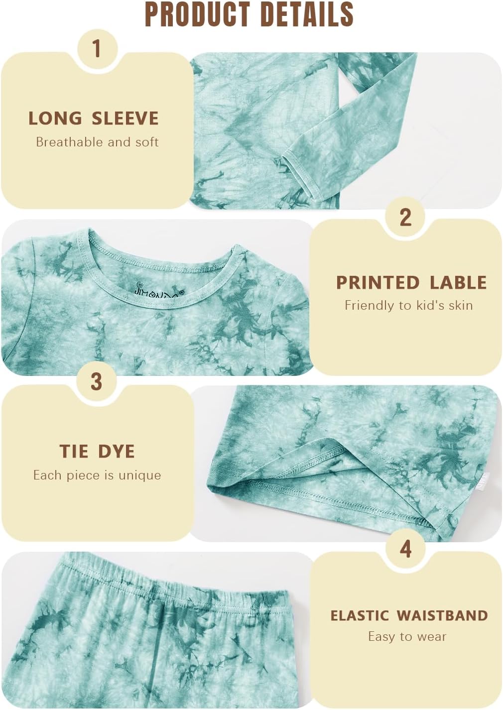 Jimonda Kids Soft Rayon From Bamboo Sleepwear Long Sleeve Boys Girls Pajama Outdoor 2-Piece tops&pant Casual sets Tie Dye PJ - Image 5
