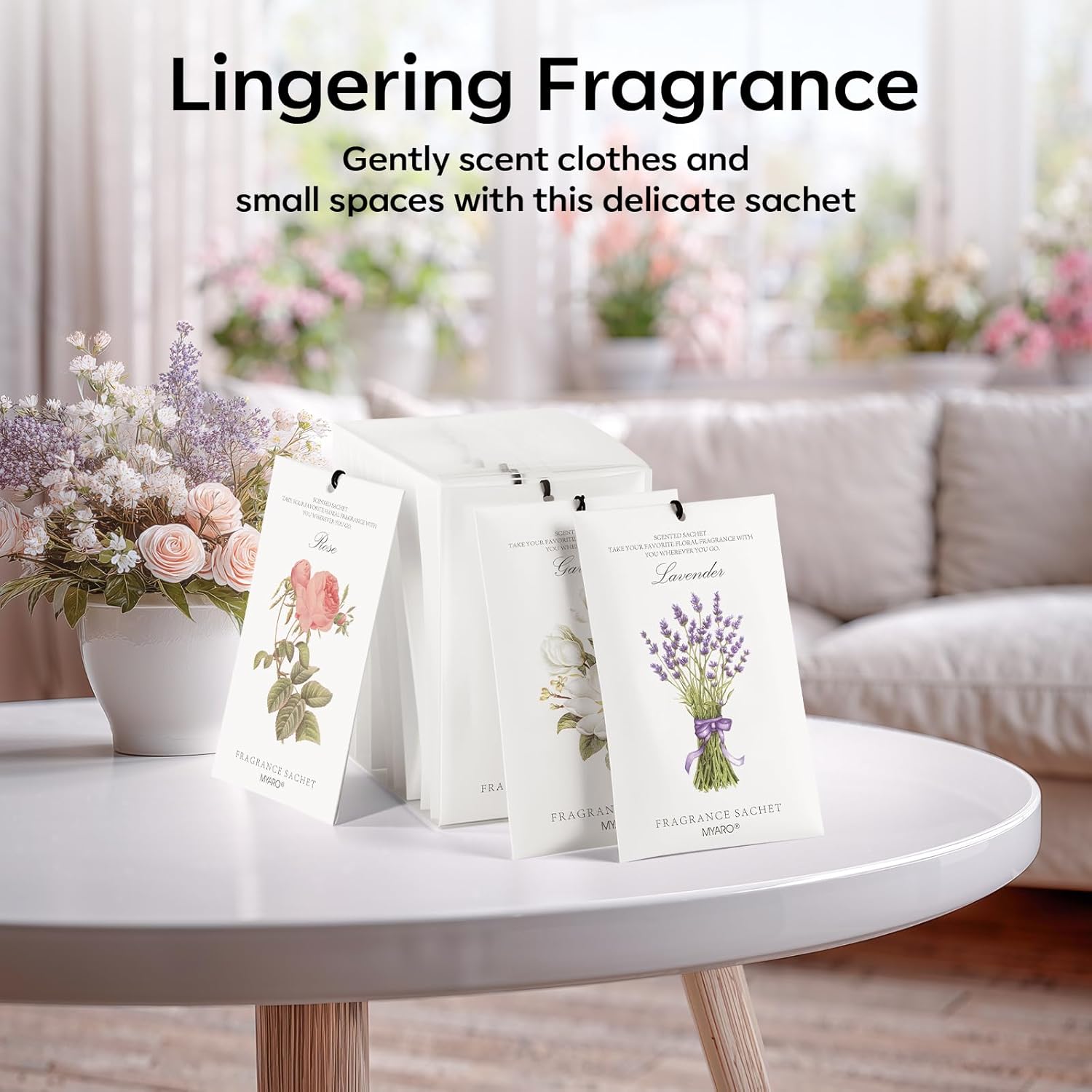 MYARO 12 Pack Assorted Floral Scented Sachets - Lavender, Rose, Jasmine, Ocean, Gardenia & Lily | Drawer, Closet & Car Air Freshener Bags | Multi-Scent Home Fragrance Gift Set - Image 6