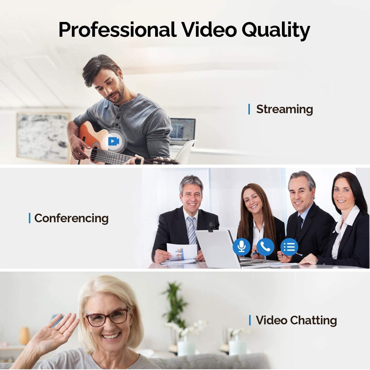 PC Webcam for Streaming HD 1080P, 960A USB Pro Computer Web Camera Video Cam for Mac Windows Laptop Conferencing Gaming Webcam with Ring Light & Microphone - Image 6