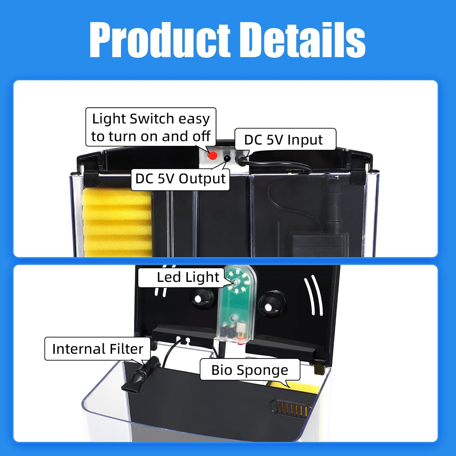 AQUANEAT Fish Tank, 1.2 Gallon Aquarium, Small Betta Fish Tank Starter Kit with LED Light and Water Filter Pump, Rectangular - Image 2
