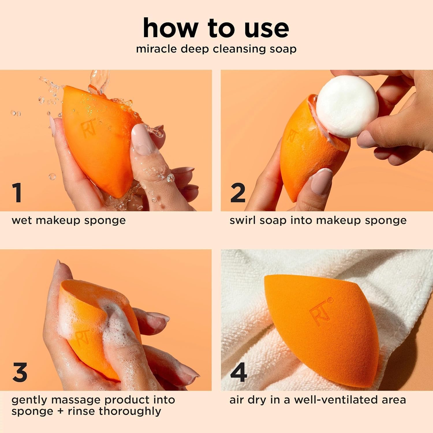 Real Techniques Miracle Blend + Cleanse 3 Piece Set, Makeup Sponge For Blending Foundation & Solid Soap For Deep Cleaning Sponges, Includes Travel Storage Tote, Cruelty-Free, & Latex-Free - Image 5