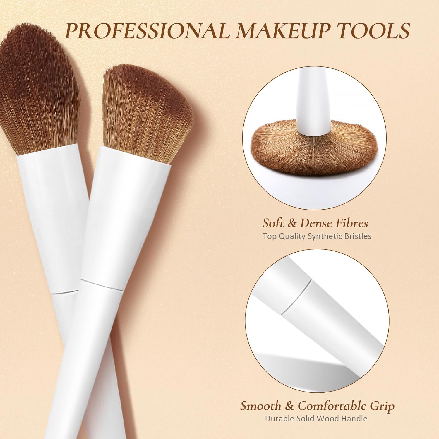 LUXBRU Makeup Brushes With Case 20PCs Professional Makeup Brush Set, Foundation Powder Eyeshadow Brush Set Eyebrow Concealer Contour Travel Brushes Kit with Holder & 2 Powder Puff-White - Image 5