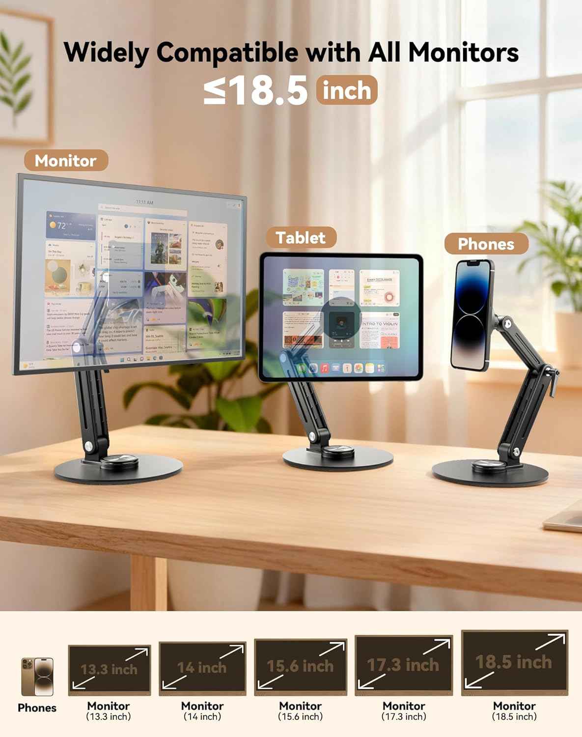 Jakeko Magnetic Portable Monitor Stand 15.6" - VESA Mount 75mm 13.3" 14.1" 15.6" 17.3" 18.5 inch Screen for Desk Adjustable Foldable 360° Swivel Tool-Free - Image 2
