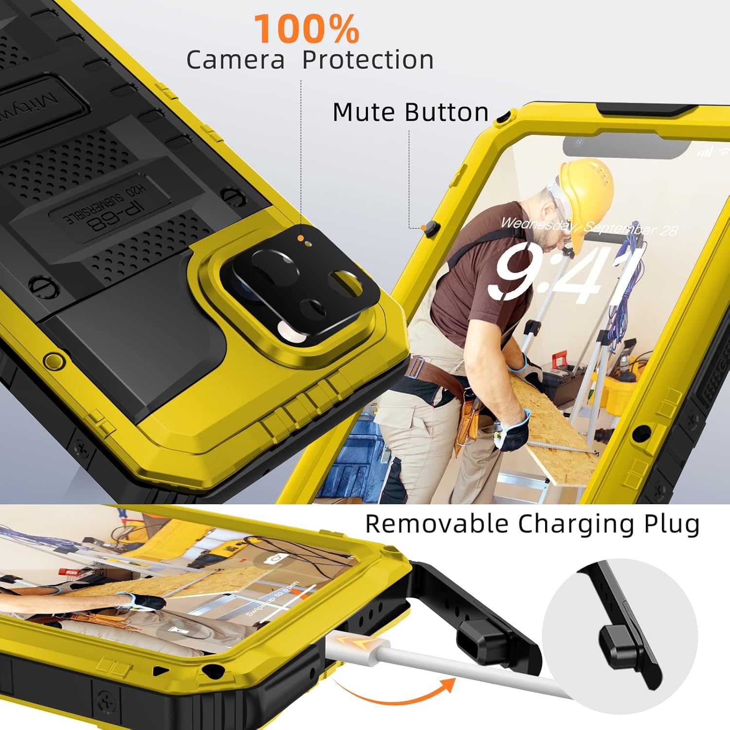 Mitywah Waterproof Case for iPhone 14, Heavy Duty Shockproof Case with Built-in Screen Protector, Full Body Underwater Protective Metal Case 6.1 inch, Yellow - Image 8