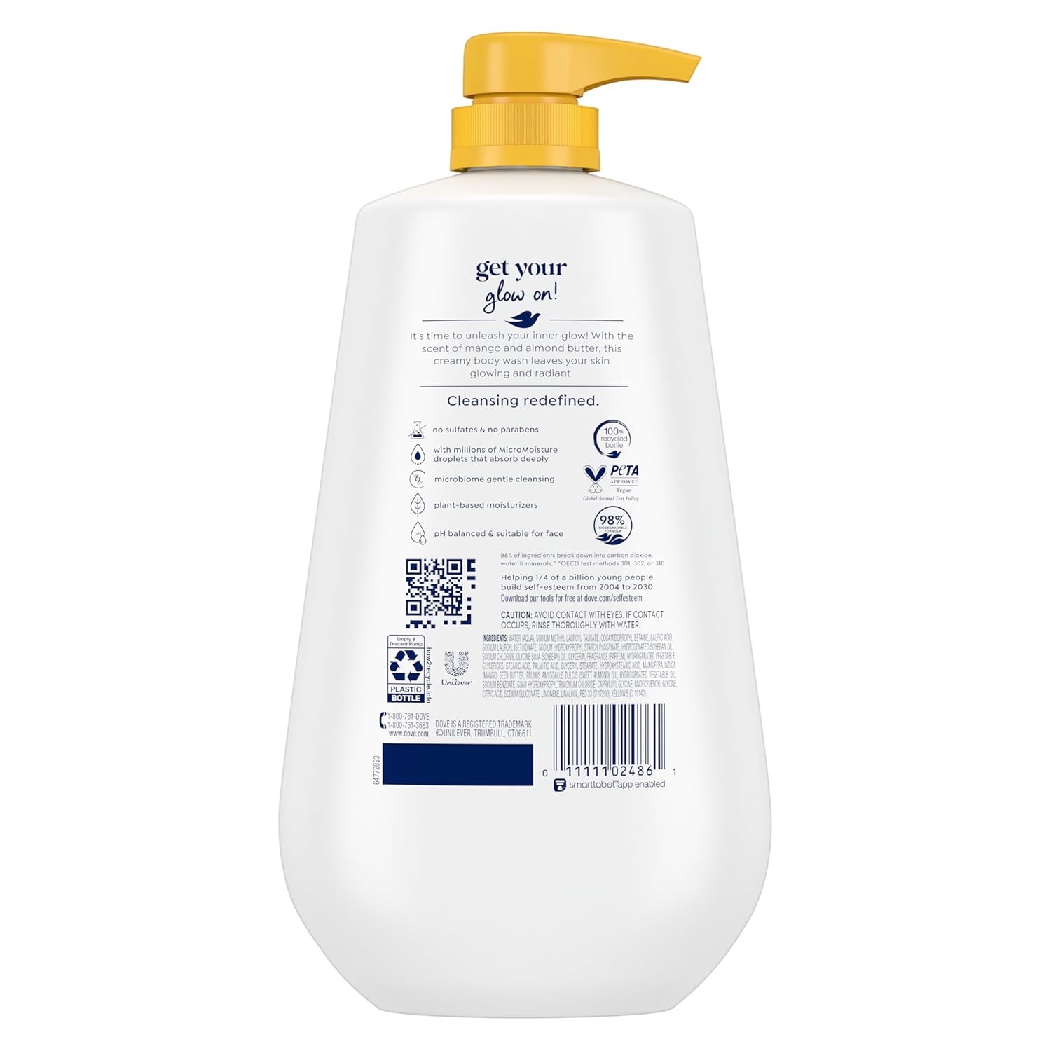 Dove Body Wash with Pump Glow Mango & Almond Butter For 24hr Lotion-Soft Skin Moisturizing Skin Cleanser with No Sulfates No Parabens 30.6 oz - Image 2