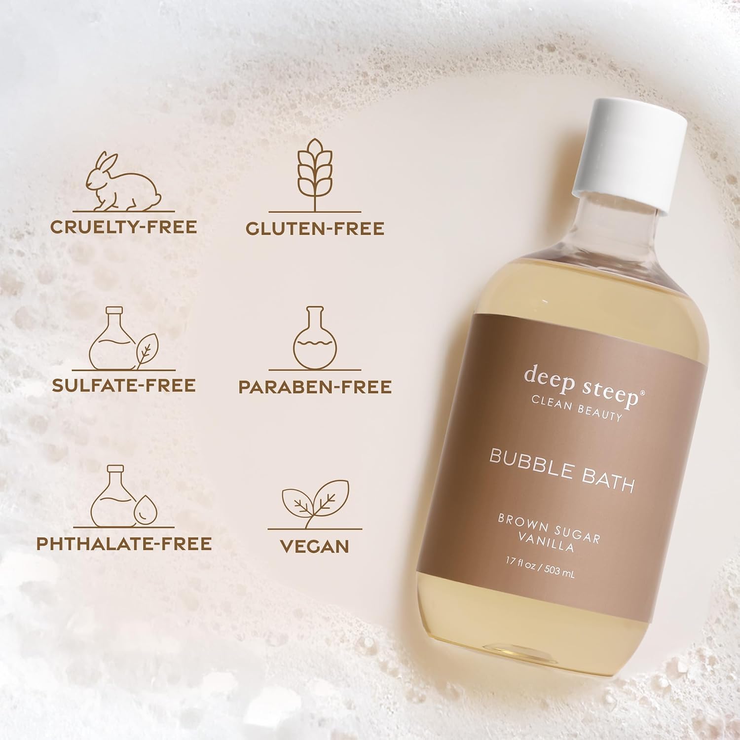 Deep Steep Vanilla Coconut Bubble Bath for Women, Hypoallergenic, Clinically Tested, Clean Formula for Sensitive Skin, Sulfate-Free, 17 fl oz Bottle, Essential Bath Accessories - Image 8