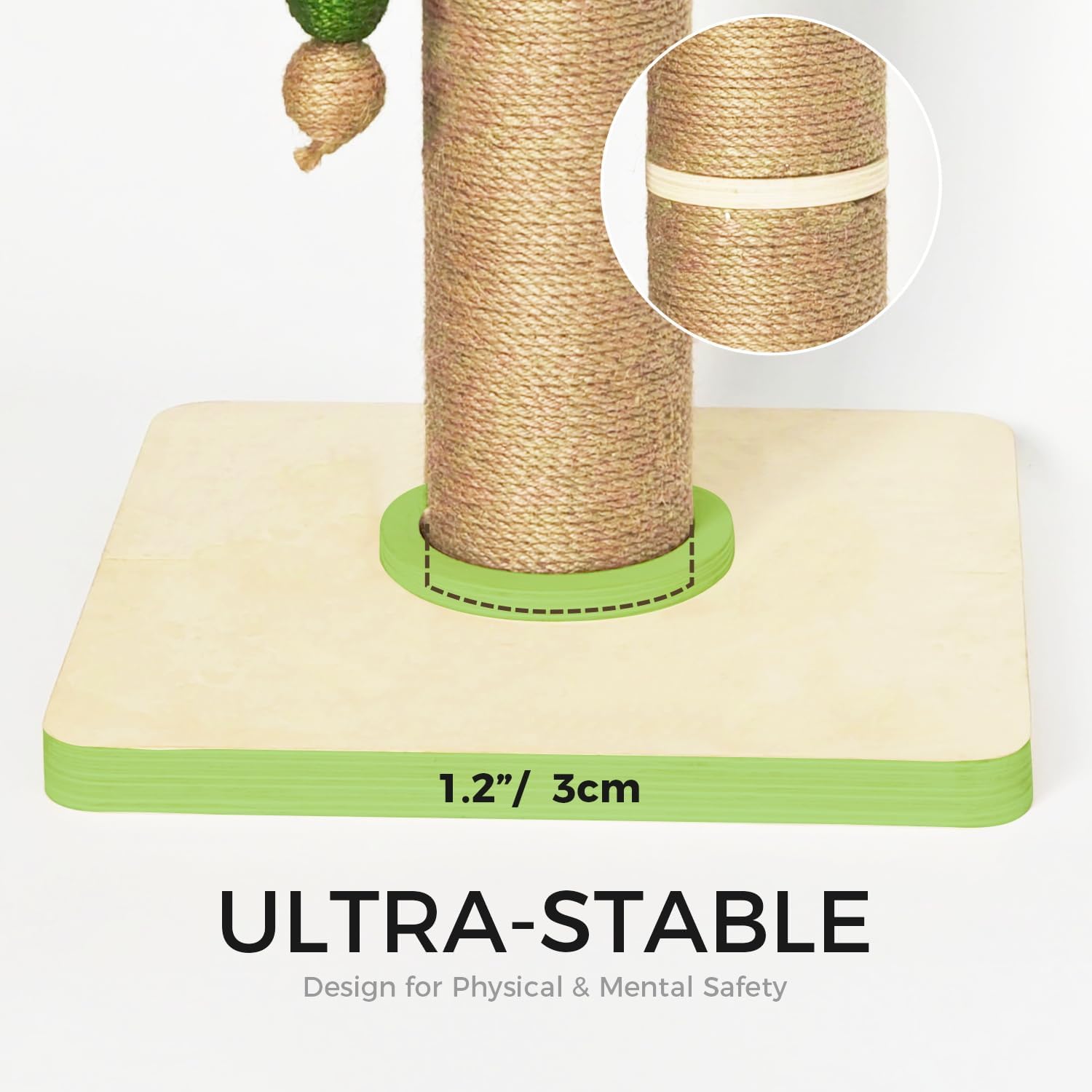 TINYBEAST Wooden Cat Scratching Post, Sturdy 35'' Tall Natural Sisal Cat Scratcher with Thick Solid Wood Base for Adult Cats Indoor, Jumbo Durable Stable Cat Scratcher Tower - Image 2