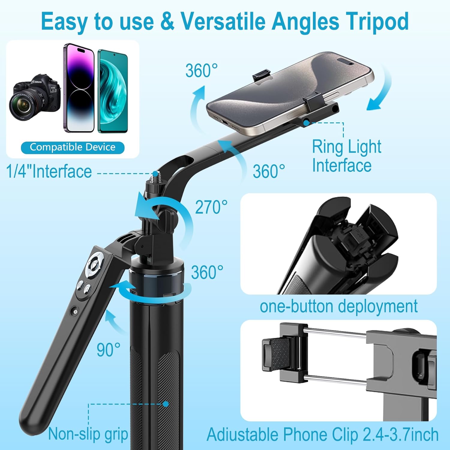71" Content Creator Essentials Vlogging Kit - 2 Lights & 2 Mics, 360° Rotating Auto Face Tracking Tripod for iPhone/Android/Camera with Wireless Remote, No App for Vlog, Live, Video Record - Image 6