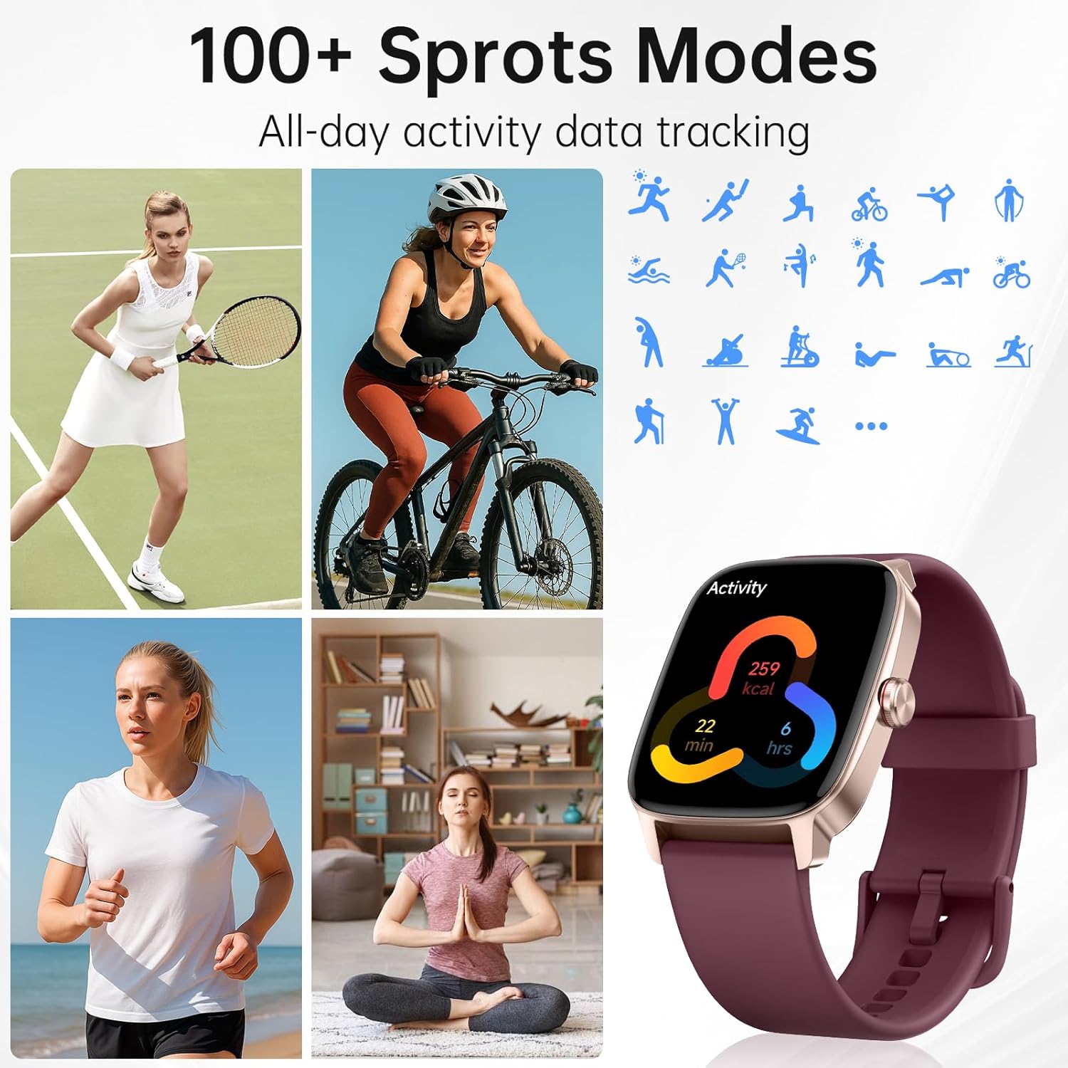 Smart Watches for Women Men with Bluetooth Call & AI Voice, 1.85" HD Fitness Tracker with Heart Rate SpO2 Sleep Monitor, 100+ Sports Modes,Mini Games, IP68 Waterproof Smartwatch for Android iOS Phones - Image 6