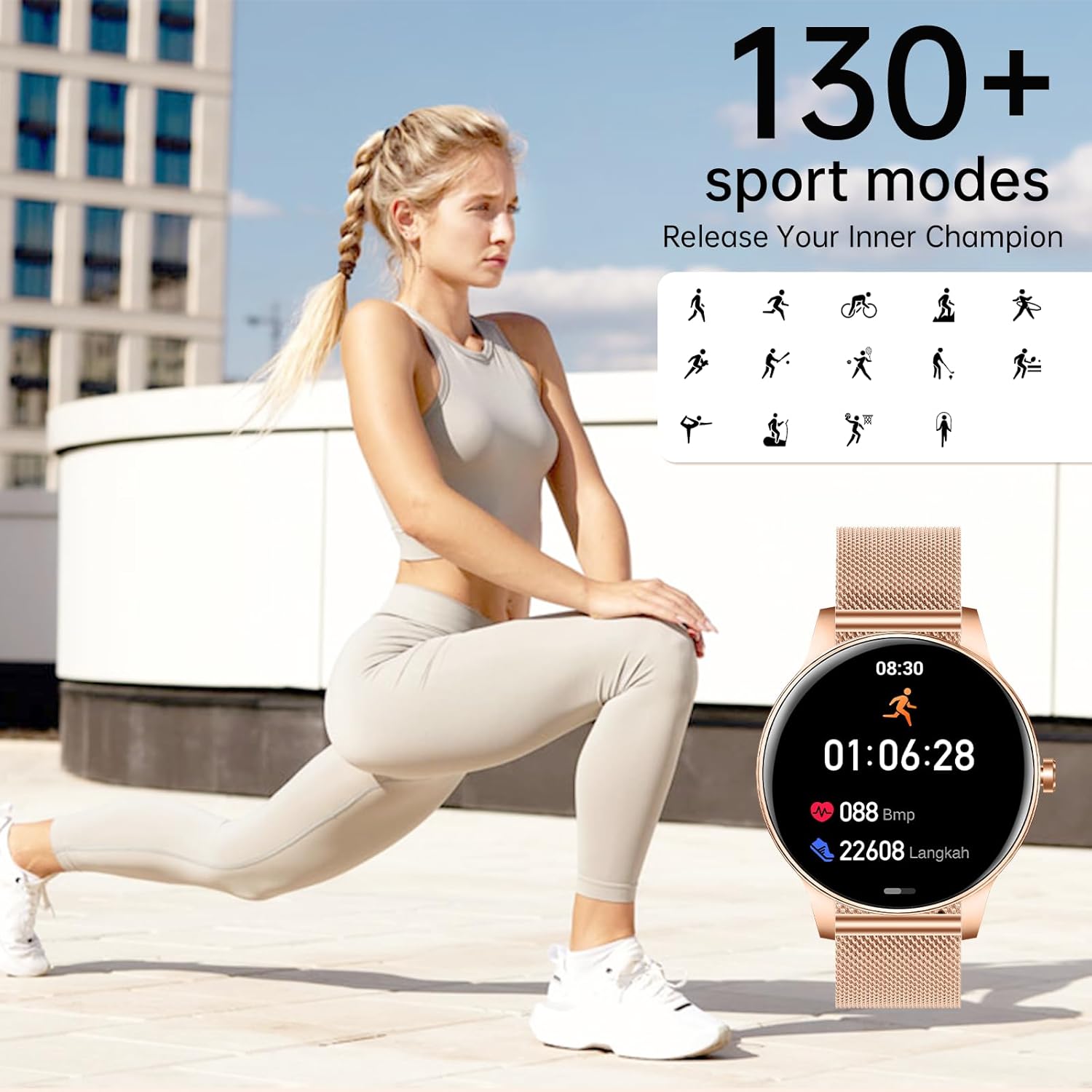 Smart Watch for Women(Answer/Make Calls), 1.27" HD Screen Fitness Tracker with Heart Rate/Sleep Monitor, 130+ Sport Modes IP68 Waterproof Activity Tracking, Smartwatch for Android Phones iPhone - Image 5