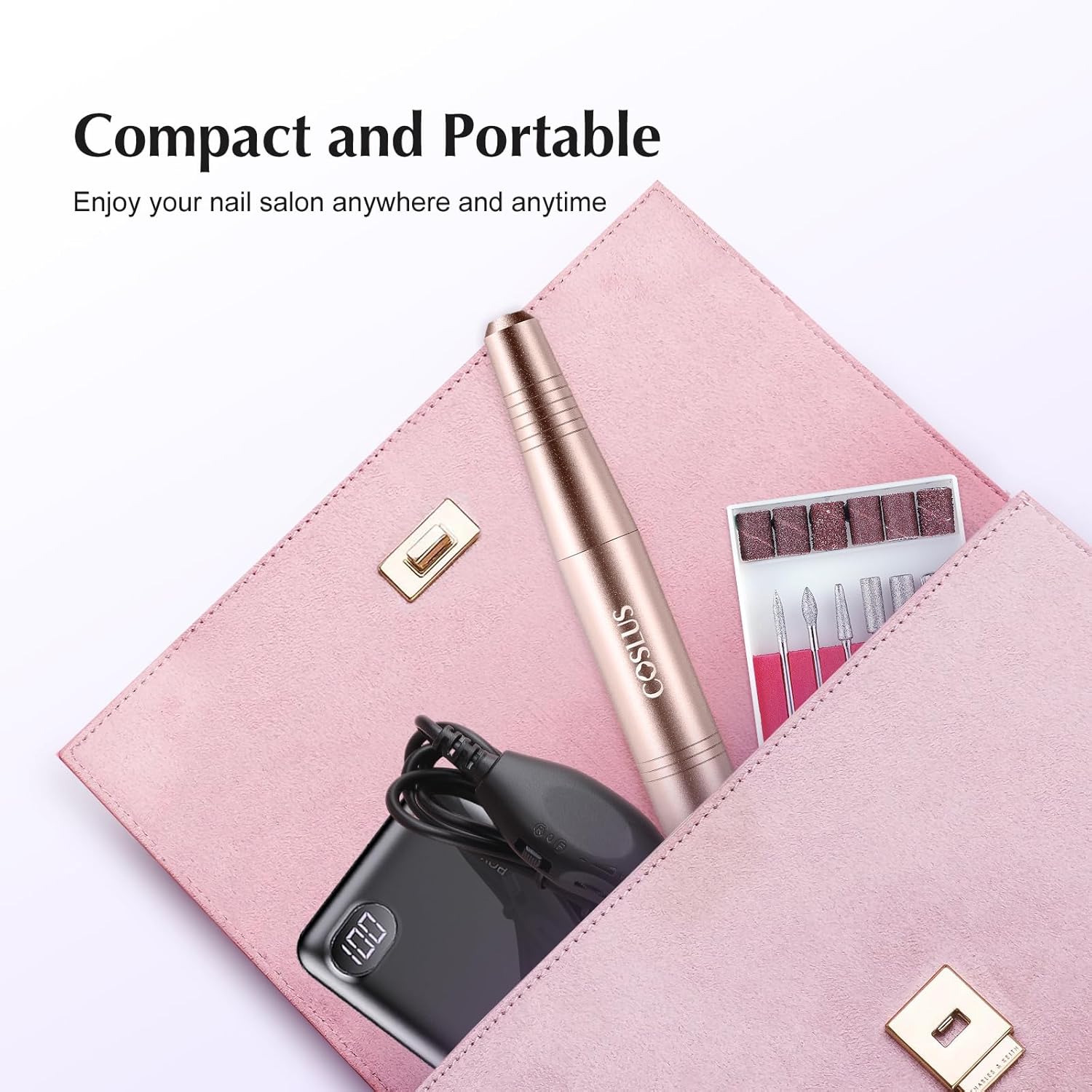 COSLUS C40 Electric Nail Drill File Professional: for Acrylic Gel Dip Powder Nails Portable Nail Machine Kit Manicure Pedicure Tools Polishing Set with Nail Drill Bits Sanding Bands - Image 4