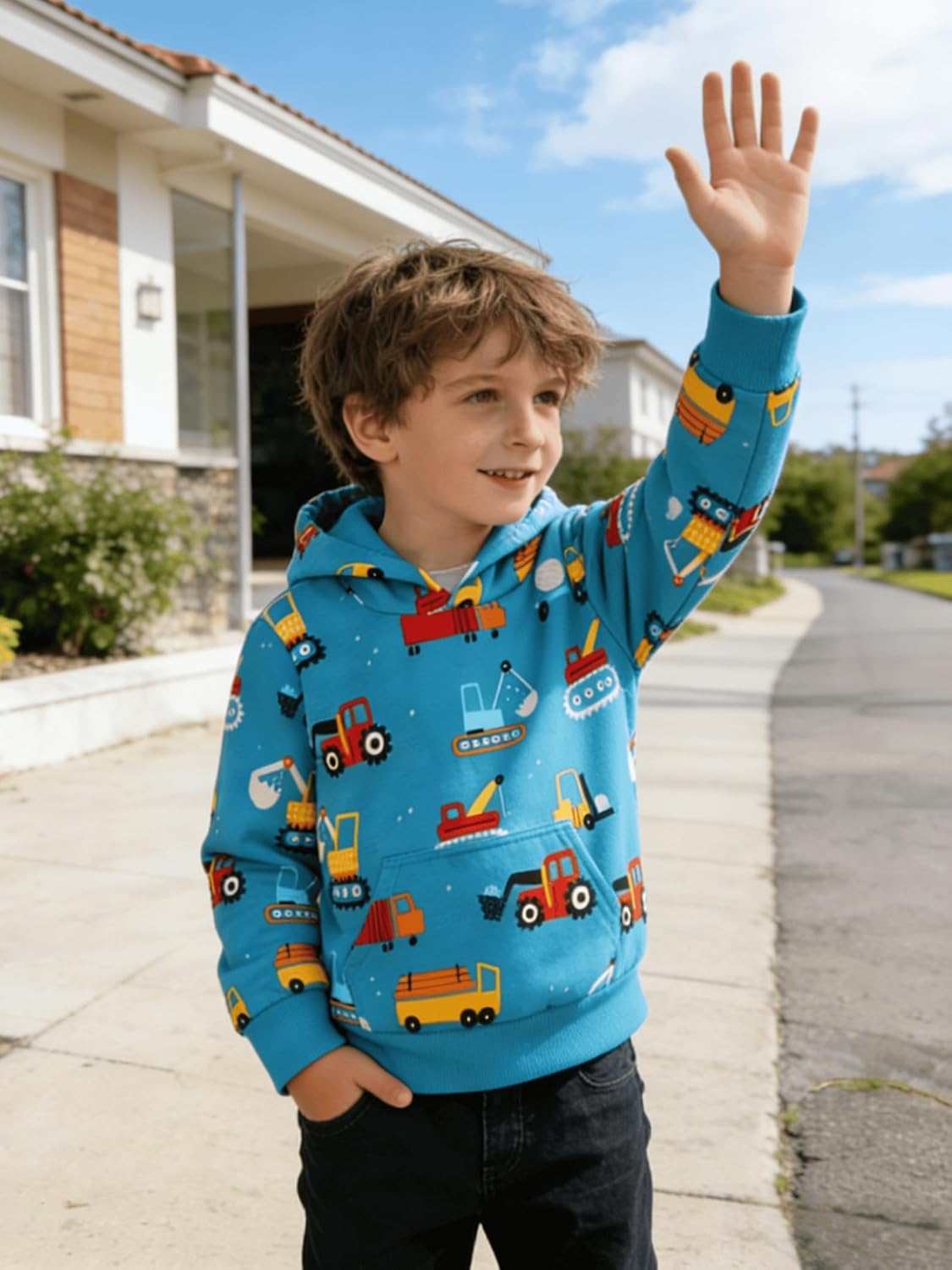 Toddler Boy Hoodie Cartoon Graphic Fall Clothes Kids Cute Sweatshirts With Kangaroo Pocket 2-8T - Image 2