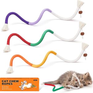 Potaroma Cat Toys Chew Ropes 3Pcs with Refillable Natural Catnip, Safe Teeth Cleaning Toy for Indoor Kittens, Interactive Cat Nip Kitty Toys for All Breeds 19.5 Inches