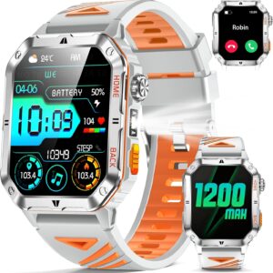 Military Smart Watch for Men, 2.01” Fitness Tracker with 1200mAh Battery Life, Bluetooth Calling, Flashlight, 5ATM Waterproof, Heart Rate & Sleep Tracking, 110+ Sports Modes for Android & iPhone