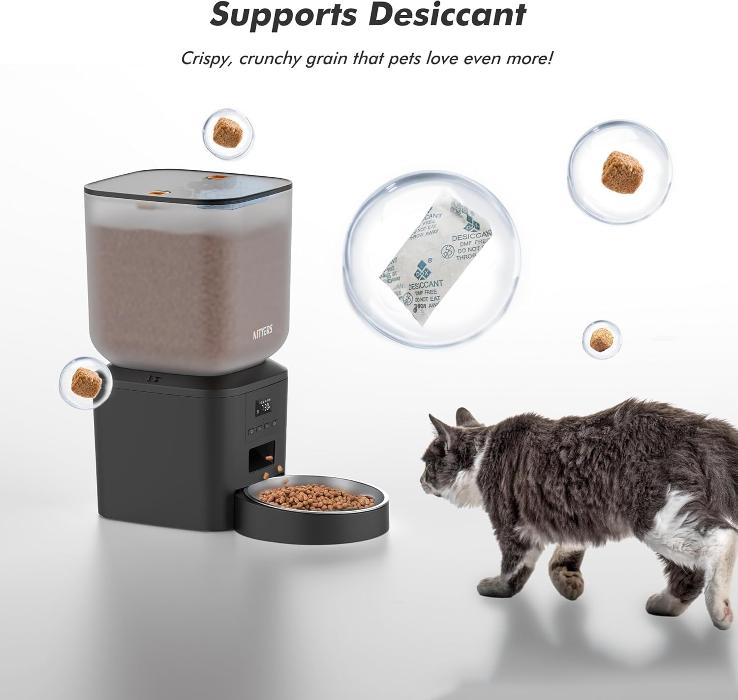 Automatic Dog Feeder - 8L/34 Cups Large Capacity Automatic Cat Food Dispenser with LCD Screen, Large Food Tray, Battery Operated, Timed Cat Feeder, Up to 50 Portions 6 Meals Per Day, Keeps Fresh - Image 5
